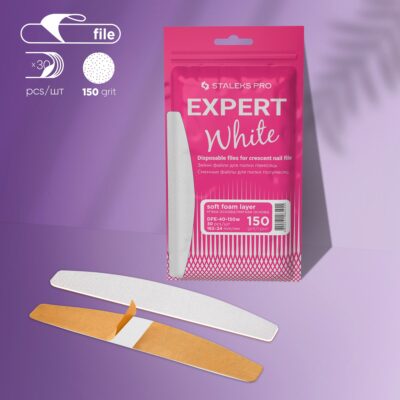 Disposable White Files For Crescent Nail File On A Soft Foam Layer EXPERT 150 grit (30 Pcs)