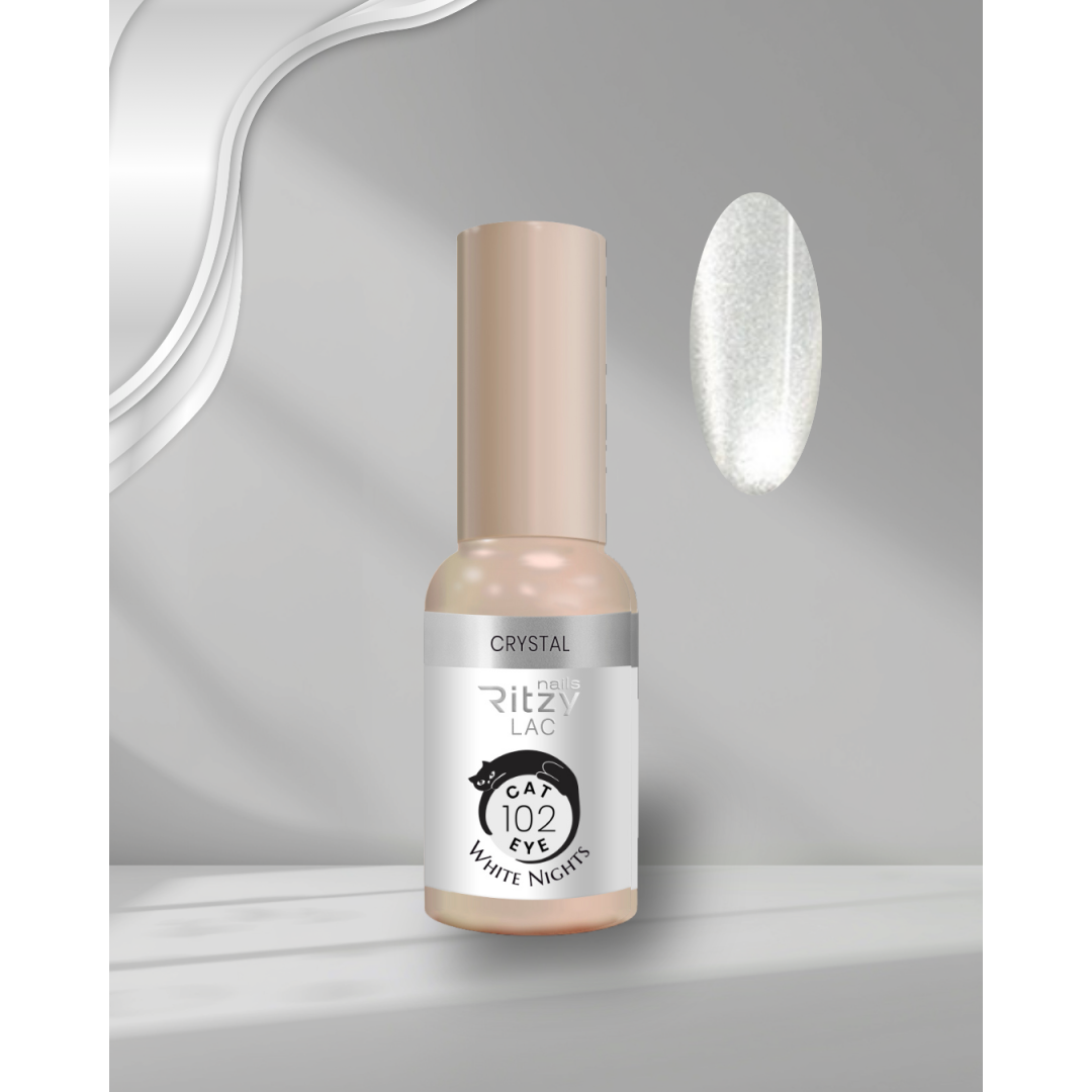 Ritzy Nails WHITE Cat eye 102 CRYSTAL WHITE NIGHTS, 9 ml